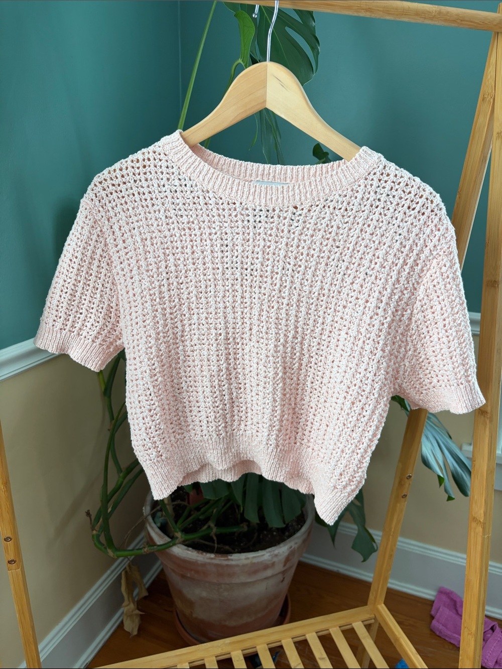 Lucy Paris Light Pink Knit Short-Sleeve Sweater Top Size Medium